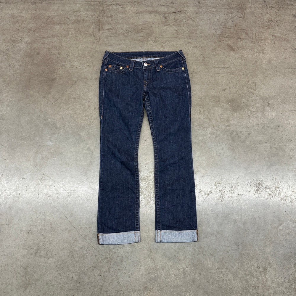 True Religion Studded Horseshoe‎ Straight Leg Dark Wash Jeans Women's 32x30